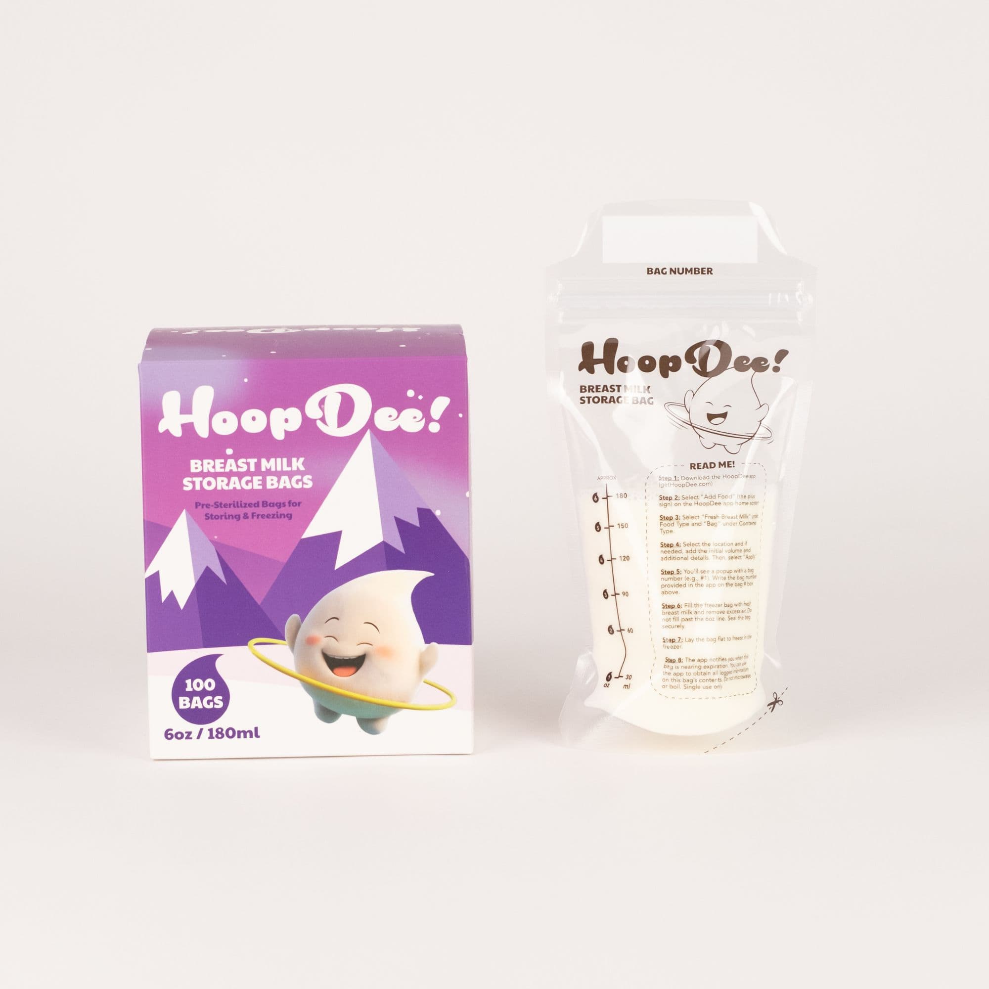 HoopDee Breast Milk Storage Freezer Bags (180ml | 100-Count Box)