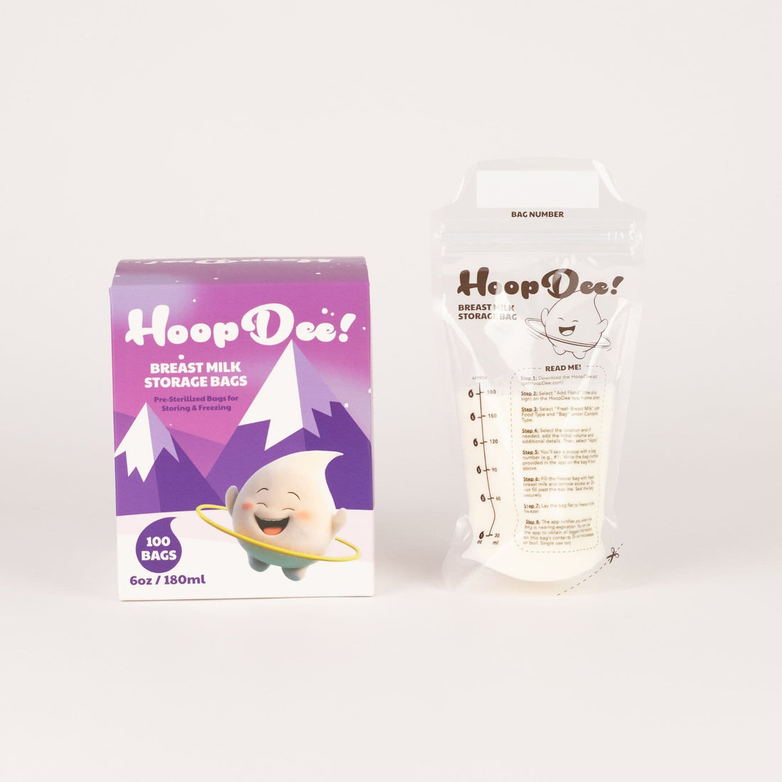 HoopDee Breast Milk Storage Freezer Bags (180ml | 100-Count Box)