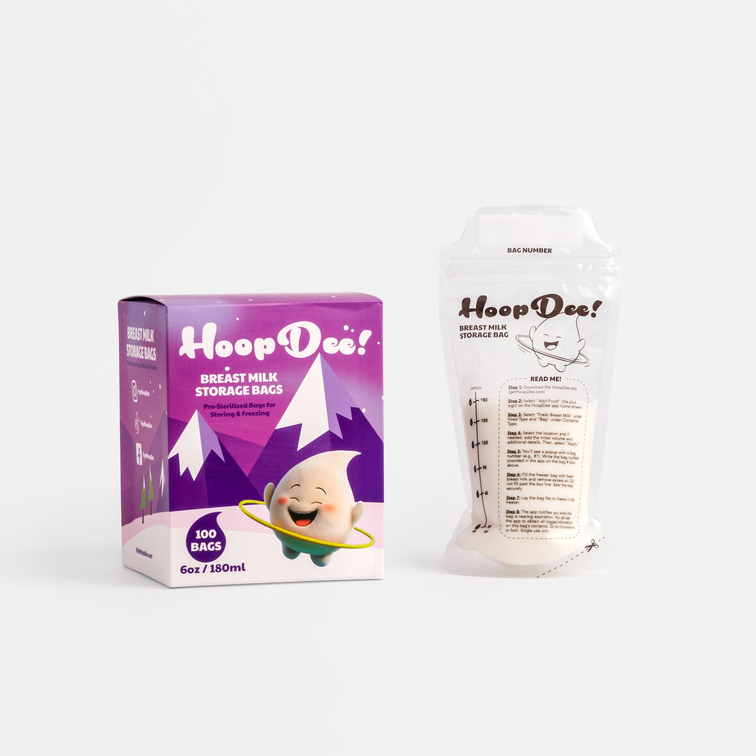 HoopDee Breast Milk Storage Freezer Bags (180ml | 100-Count Box)