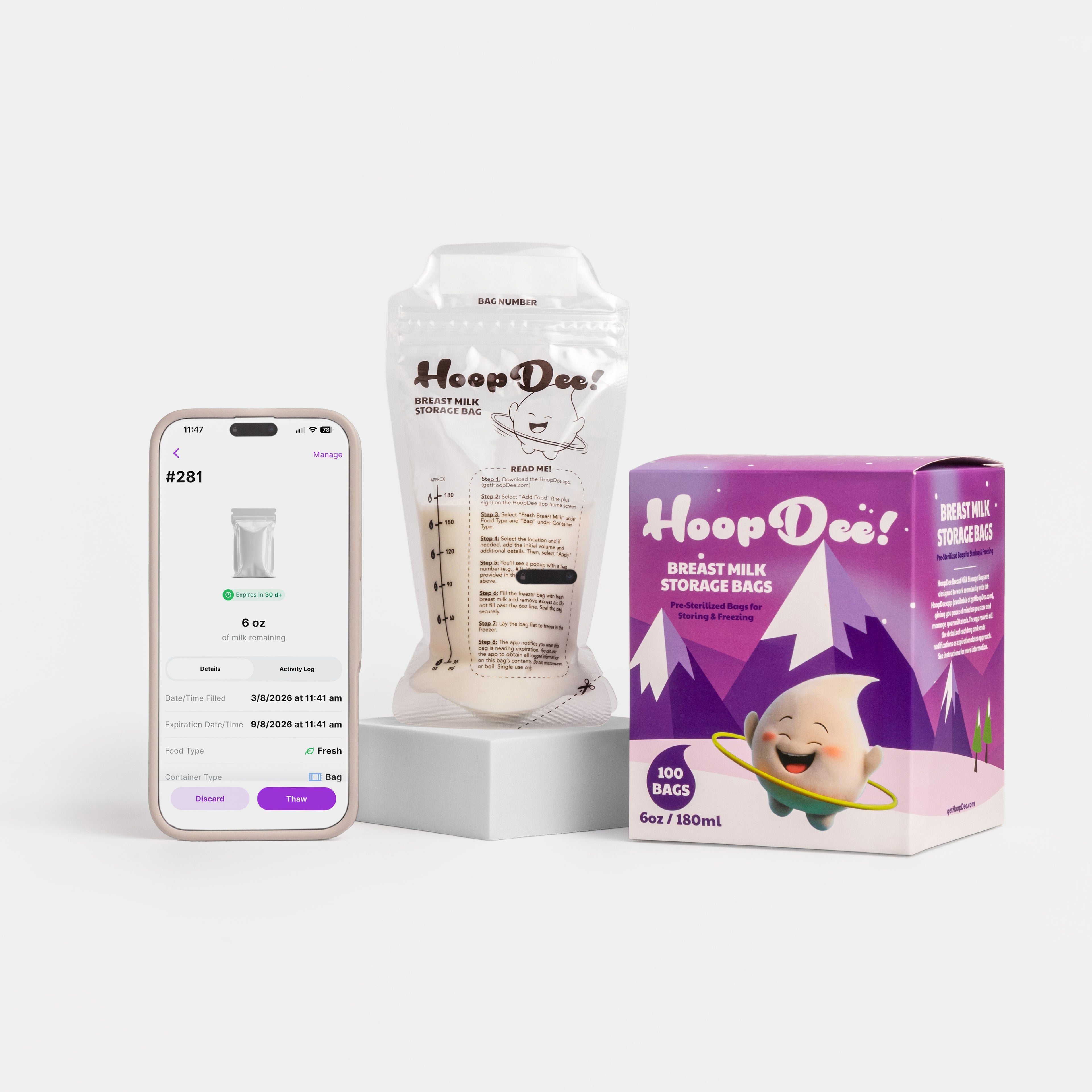 HoopDee Breast Milk Storage Freezer Bags (180ml | 100-Count Box)